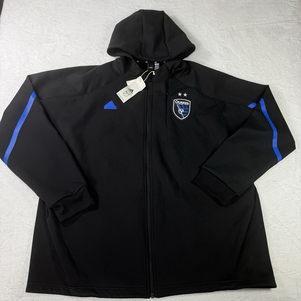 Adidas San Jose Earthquakes Anthem Jacket MLS Men's Size 2XL Hoodie Black NWT